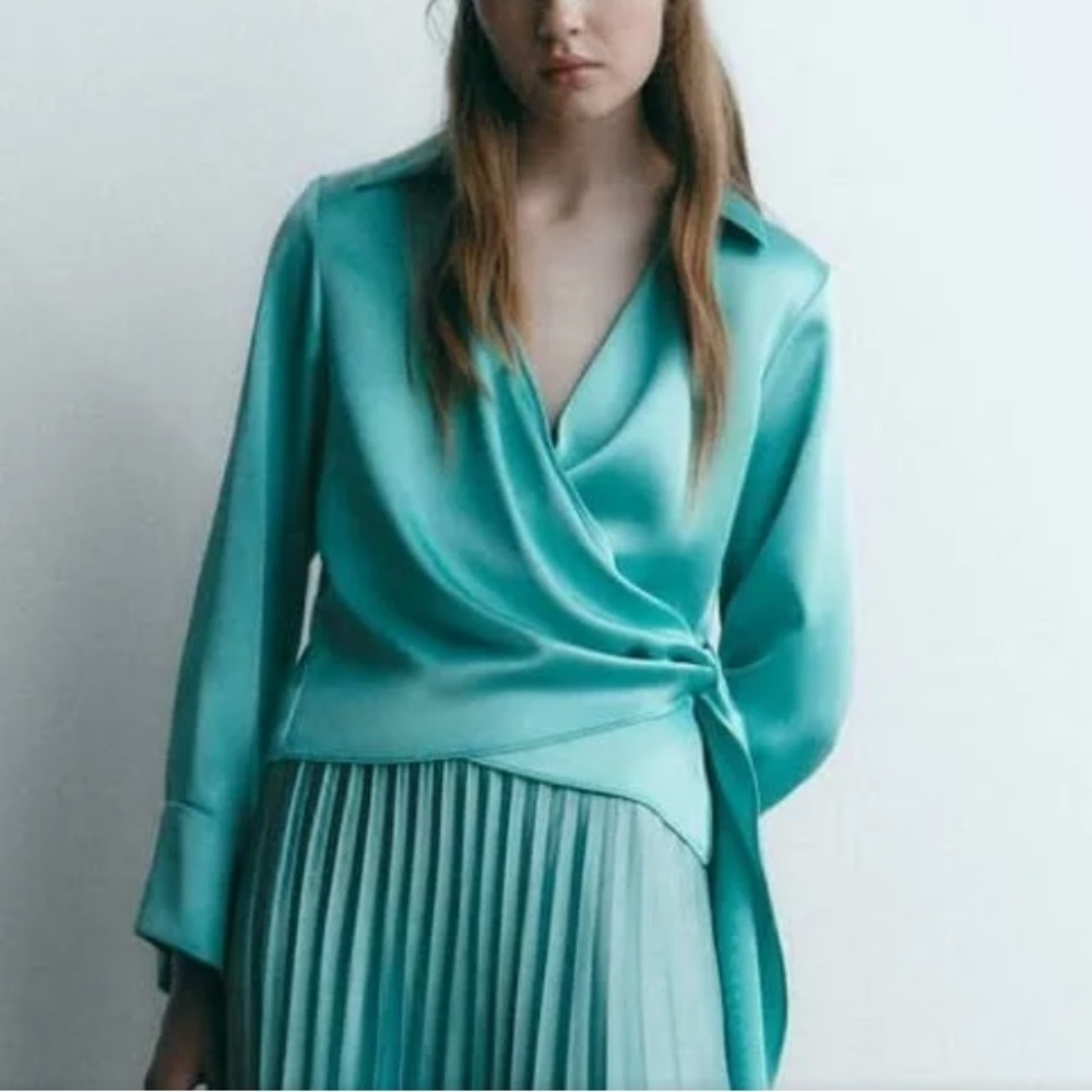 Zara Teal Wrap Blouse